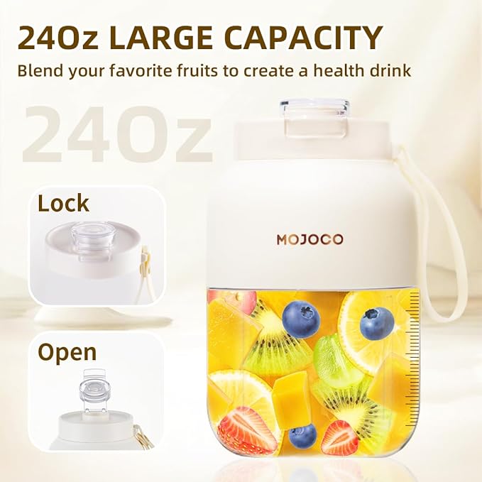 Mojoco Portable Smoothie Blender - 24oz Personal Blenders for Shakes and Smoothies - Cordless/Rechargeable Juice Blender with Stainless Steel Blade for Office, Gym, Camping, Travel