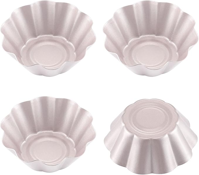 CHEFMADE Mini Pudding Pan Set, 3-Inch 4Pcs Non-Stick Egg Tart Mold Flower-shaped Pie Bread and Cake Pan Bakeware for Oven and Instant Pot Baking (Champagne Gold)