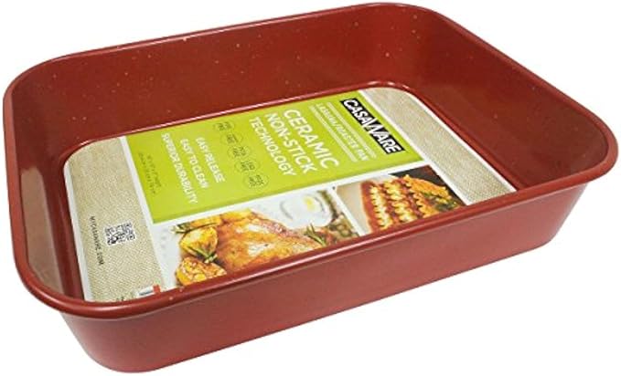 casaWare Ceramic Coated NonStick Lasagna/Roaster Pan 13 x 10 x 3-Inch (Red Granite)