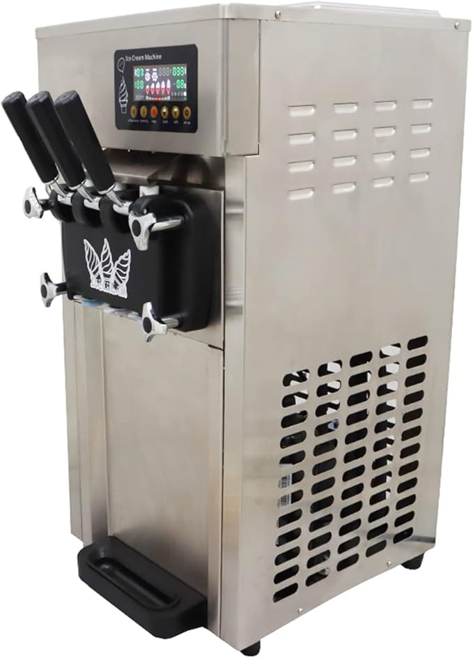 Commercial Soft Serve Ice Cream Machine 3 Flavor Ice Cream Maker Sorbet Frozen Yogurt Gelato LED Display Desktop Type 1200W 110V