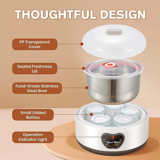 Yogurt Maker, Automatic Digital Yoghurt Maker Machine with 5 Glass Jars 42 Ozs, with Constant Temperature Control for Home Organic Yogurt, Cheese, Fruit Wine (No Cups)
