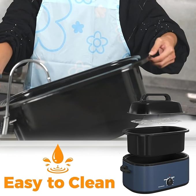 Roaster Oven 28 Quart, Electric Roaster Pan with Visible & Self-Basting Lid, Large Stainless Steel Electric Turkey Roaster Oven Defrost Warm Function, Removable Pan Rack, Fits Turkeys Up to 30LB, Blue