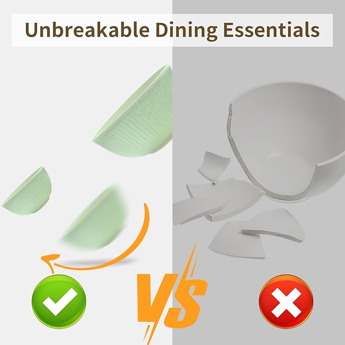 Wheat Straw Dishes Set for 4, Dinnerware Sets 16 piece, Unbreakable Plates, Bowls, Cups Sets for Kitchen Parties Camping RV - Green