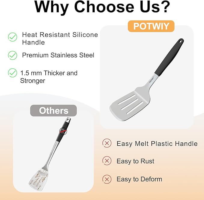 2 Pcs Stainless Steel Spatula Set, 11.3 x 3.1In Metal Spatulas for Kitchen Use, Cast Iron Skillet Cooking, Solid and Slotted Turner with Heat Resistant Handle, Flipper for Steak, Eggs, Burgers