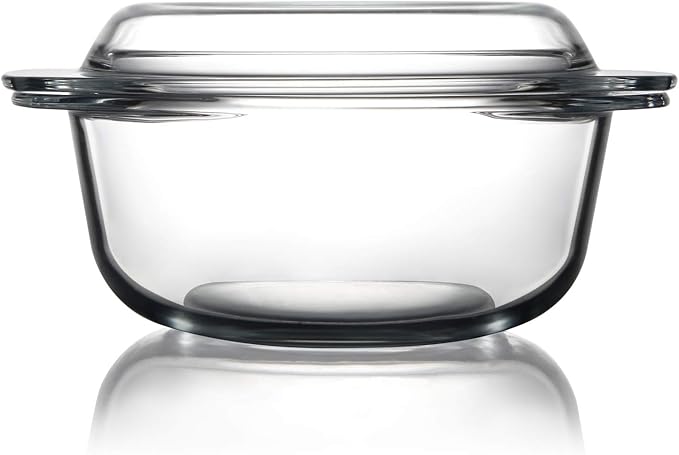 ZYER Round Glass Casserole Dish With Glass Lid,Covered Glass Bakeware Easy Grab Glass Microwave Bowls with Glass Lid (2.5L)
