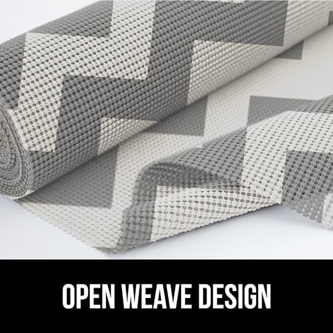 GORILLA GRIP powerGRIP Drawer Shelf and Cabinet Liner, Thick Strong Hold, Non-Adhesive Liners Protect Kitchen Cabinets and Cupboard, Bathroom Drawers, Easy Install, Breathable Mat, 20" x20', Chevron