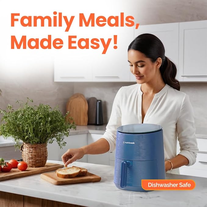 3.5qt Air Fryer Mini, Tempered Glass Control Panel, 8 Preset Functions, Quick and Easy Meals, Compact, Quiet, Non-Stick, Dishwasher Safe, Blue