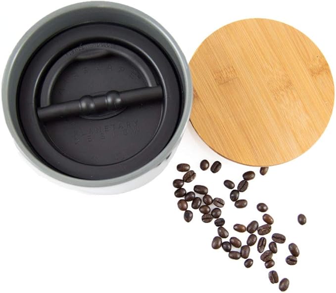 AirScape Planetary Design Ceramic Coffee and Food Storage Canister – Small 4-inch – US Patented Airtight Inner Lid – Black with Bamboo Top