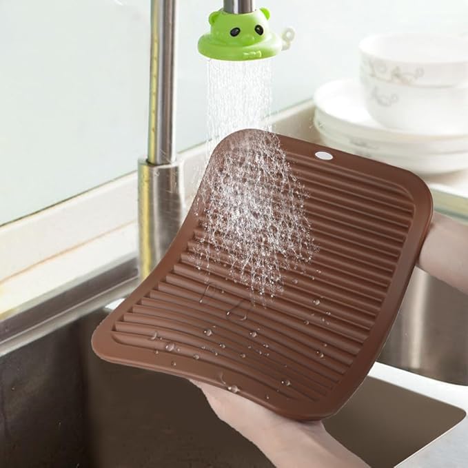 4 Pack Silicone Trivets for Hot Dishes Large 446°F Heat Resistant Pot Holder Hot Pads for Kitchen 9'' x 12' Brown Silicone Trivet Mat for Hot Pots and Pans, Jar Opener, Drying Mat