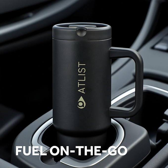 100% Leakproof 40 oz Tumbler with Handle & 4-in-1 SipSwig Lid, Built-In Flip Straw & External Stainless Steel Straw, Insulated Stainless Steel Cup, BPA-Free, Black