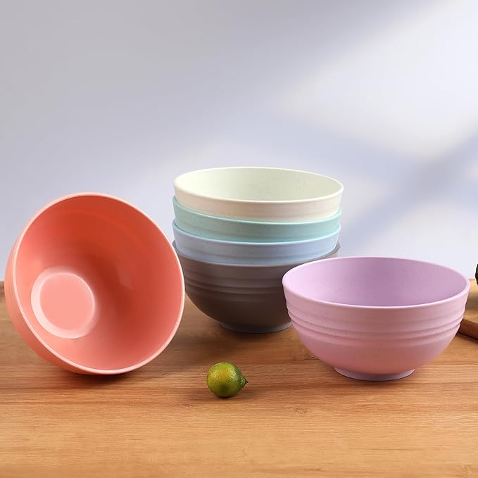 12 Pcs Unbreakable Cereal Bowls Set, 26 Oz Wheat Straw Bowls Set, Microwave & Dishwasher Safe Bowls for Kitchen, Reusable Plastic Bowls for Soup, Salad and Snack, BPA Free, Multicolor