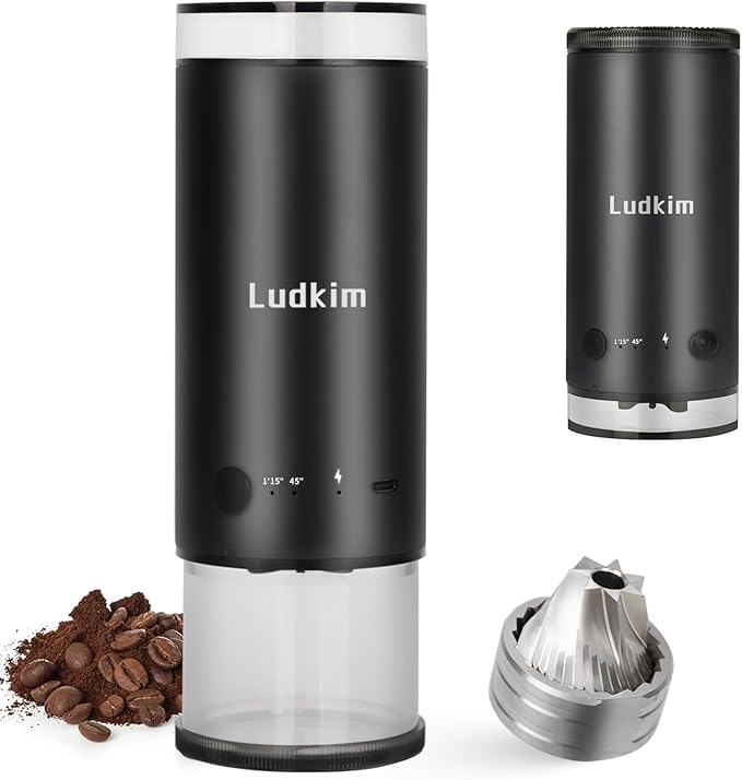 Electric Burr Coffee Grinder, 80 Precise Settings Rechargeable Cordless - Conical Stainless Steel Grinder for Espresso, Drip, French Press, Portable for Travel & Home Use