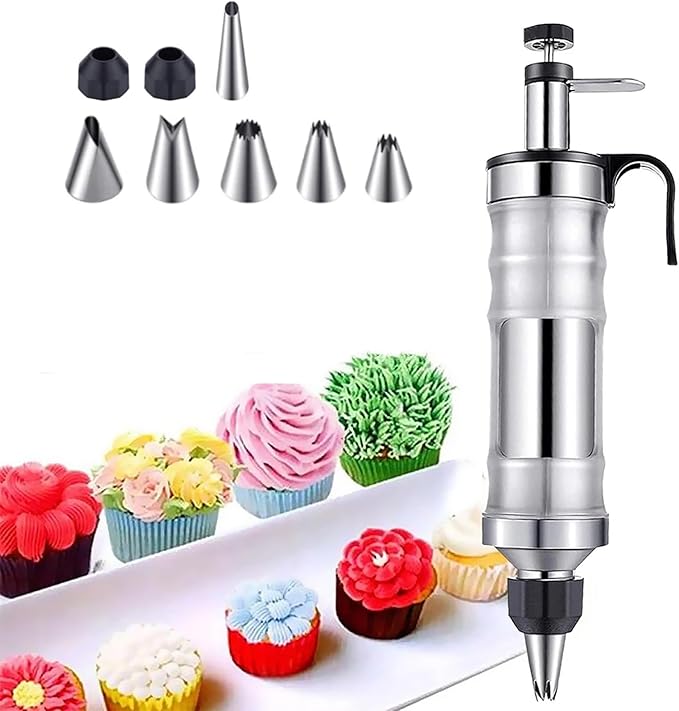 34 Piece Stainless Steel Dessert Decorating Syringe Set, 54 Piping Tips for Cake, Cupcakes, Pastries, Professional Baking Decor Tools