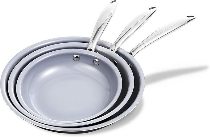 KITEXPERT Non Stick Frying Pans Set, Titanium Ceramic Pan Skillet Set Non Toxic, 8" 9.5" 11" Nonstick Frying Pan, Stainless Steel Handle, Dishwasher & Oven Safe, PFAS & PTFE & PFOA Free, Grey