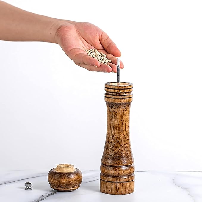 10 Inch Large Capacity Manual Pepper Grinder Oak Wood Adjustable Ceramic Core Salt and Pepper Mill for Kitchen Cooking Seasoning Grinding