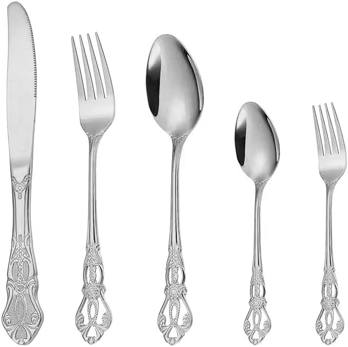 Silverware Set for 2, MIKIWAY 10 Pieces Stainless Steel Flatware Set, Cutlery Tableware Set, Kitchen Utensils Set Include Spoons And Forks Set, Mirror Polished, Dishwasher Safe