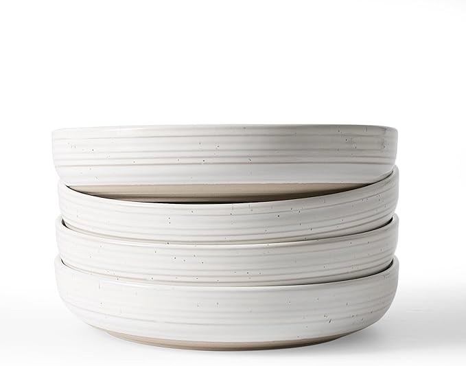 famiware Milkyway 33 oz Bowl Set, Pasta Bowls Set of 4, Salad Bowls, Double Reactive Glaze, Sturdy & Stackable, Ideal for Housewarming, Festivals, White with Speckles