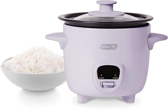 Dash Mini Rice Cooker Steamer with Removable Nonstick Pot, Keep Warm Function & Recipe Guide, 2 cups, for Soups, Stews, Grains & Oatmeal - Lavender