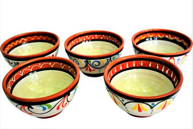 Cactus Canyon Ceramics Salsa Bowls - Spanish Terracotta White Decor - Small Serving Bowl (European Size), Festive Dinnerware 5 Piece Set - Dishwasher & Microwave Safe