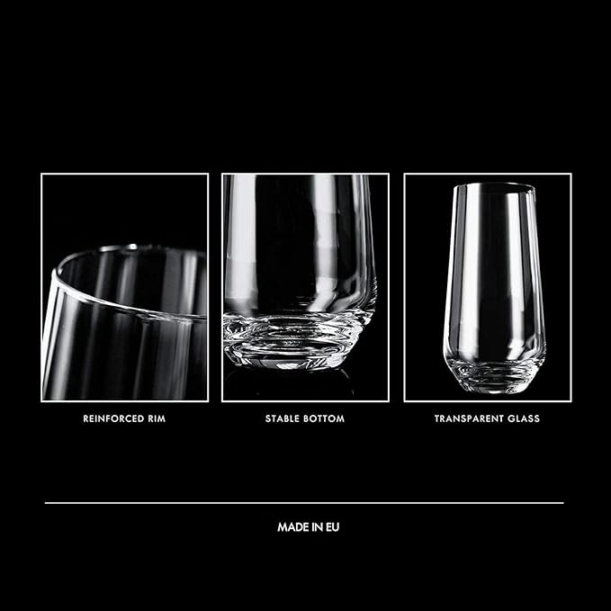 Krosno Tall Water, Juice, Drinking Glasses, Set of 6, 16.2 oz, Splendour Collection, Highball & Tumbler Crystal Glass, Dishwasher Safe, Made in Europe