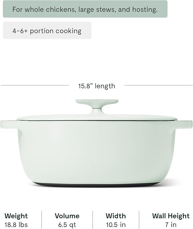 Caraway Enameled Cast Iron Dutch Oven - 8qt Dutch Oven With Lid - 3 Layer Enamel Coating - No Seasoning Required - Compatible With All Stovetops - Oven Safe - No Forever Chemicals - Light Mist