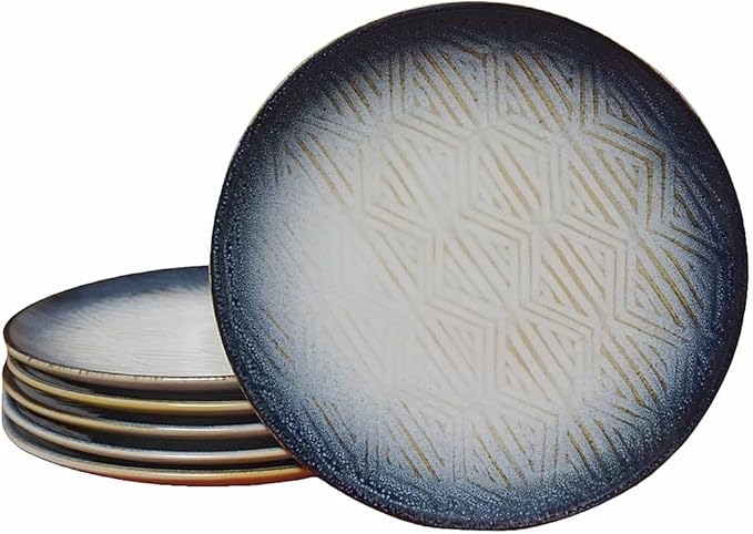 10.5” Stoneware Coupe Dinner Plates with Reactive Glaze Finish, Dishwasher Microwave Oven Safe, Ceramic and Round, Perfect for Salad, Dessert, Steak, Pasta (set of 6) (10.5" reactive glaze plates)