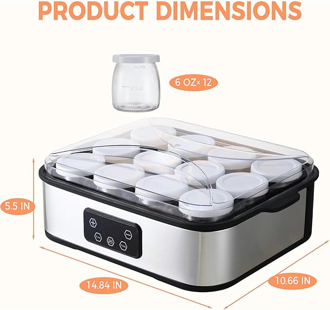 Automatic Yogurt Maker, Digital Yogurt Maker Machine with 12 Jars 2160ml Adjustable Temperature 48H Time Control for Fresh Homemade Yogurt Dessert, Led Display Multi-Function Electric Yogurt Machine