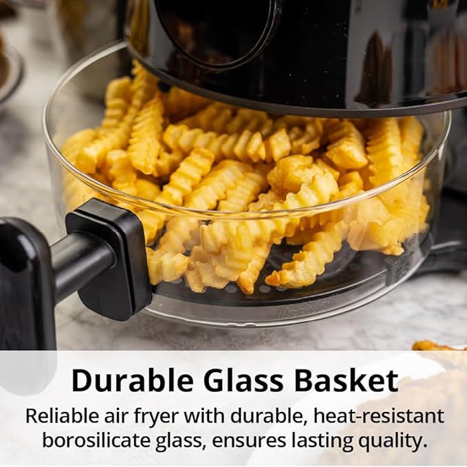 Aria Air Fryer, Non-Stick Ceramic Build, Dishwasher Safe Ceramic Non Toxic Large Sized Airfryer Basket, Touchscreen Display & Auto Shutoff, BPA & Teflon Free with Cookbook (4 Qt Flip Flop (2+2))