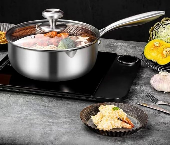 Nonstick 1.9 Quart Stainless Steel Saucepan with Lid,Non-stick Sauce Pot Compatible with All Cooktops,Multipurpose Sauce Pan Perfect For Boiling Gravies,Pasta, Noodles (1.9Qt)
