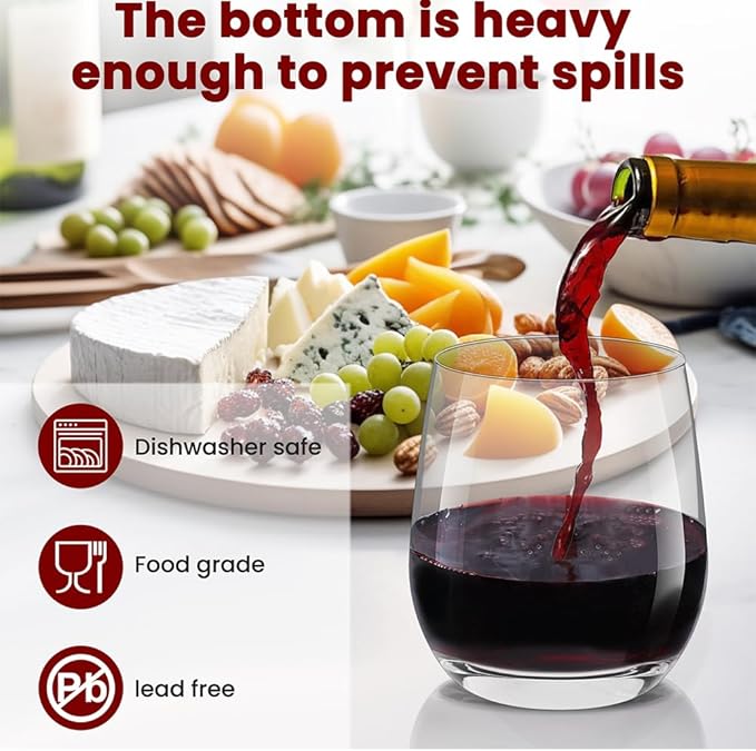 12 Ounce Stemless Wine Glasses/Whiskey Glasses/Beverage Glasses, Set of 4 Great For Drinking Wine, Whiskey or Juice, Versatile Glass Cups/Glassware Sets/Glass Tumblers