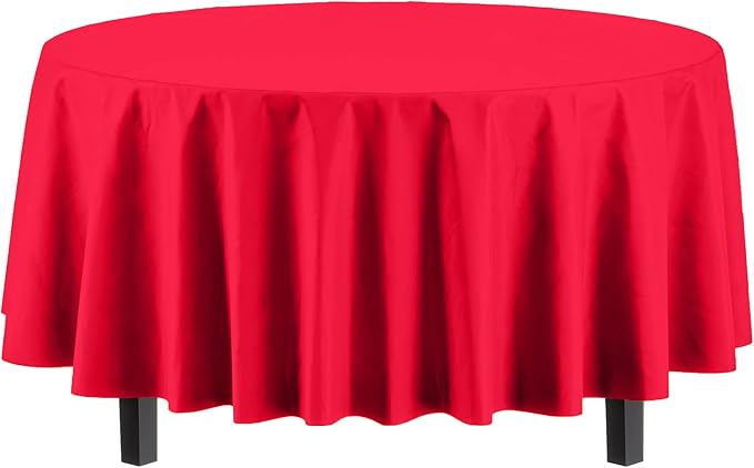 12-Pack Premium Plastic Tablecloth 84in. Round Table Cover - Red