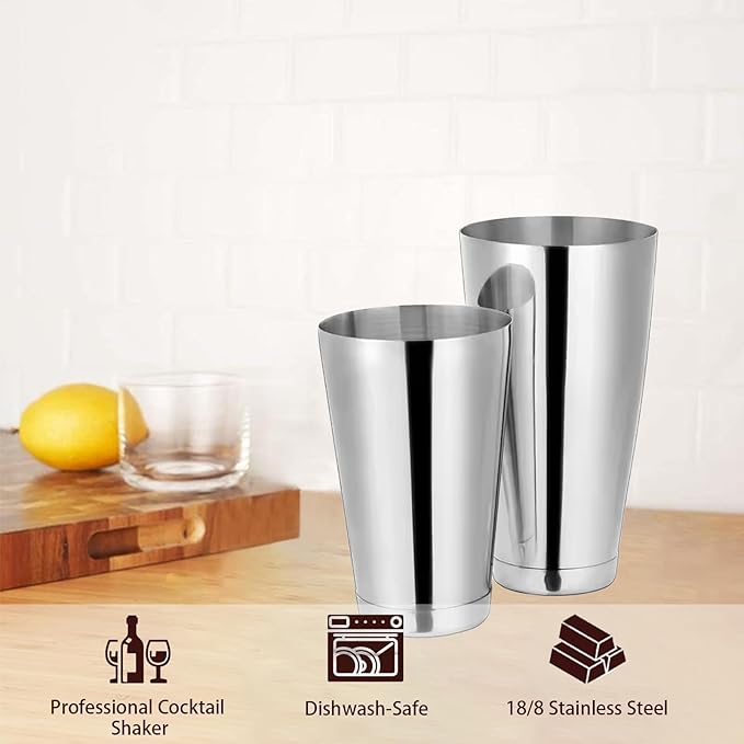 Boston Cocktail Shaker Set, 17 oz and 24 oz Stainless Steel Weighted Shaker Tins, Professional Bar Tools for Bartender, Metal Martini Shaker Drink Mixer for Bartending (Silver)