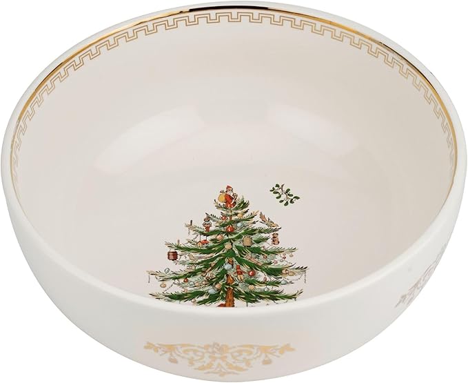 Spode Christmas Tree Gold Large Round Bowl - 10-Inch Stoneware Bowl for Serving Salad, Pasta, and Side Dishes - Elegant Holiday Serving Dish with 22K Gold Accents, Dishwasher Safe