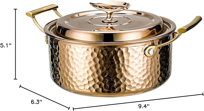 DAEDALUS 3QT Stainless Steel Stock Pot with Lid 3 Triply Clad Hammered Copper Pot, Nonstick Boiling Cookware for Home Kitchen Restaurant, Dishwasher Oven Safe Rose Gold