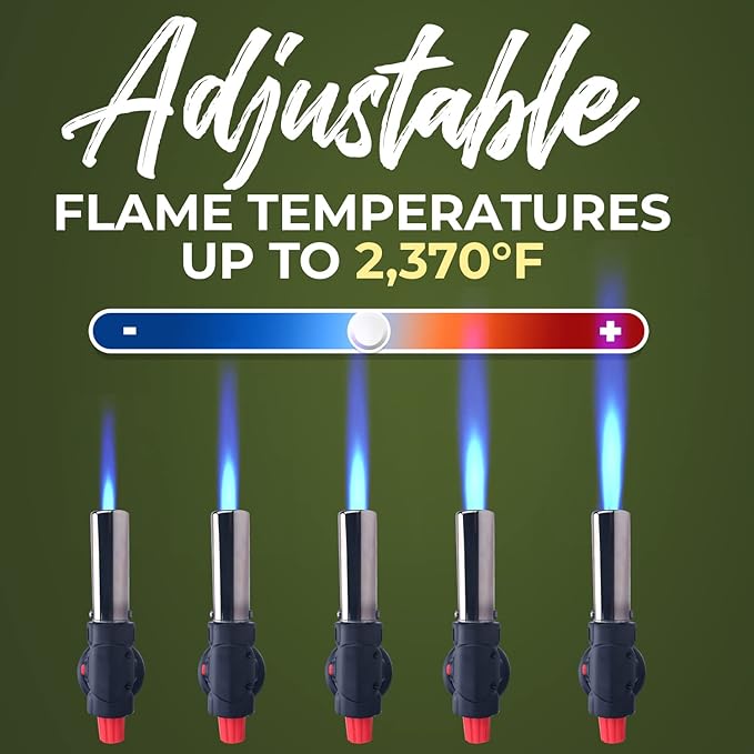 Jo Chef Kitchen Torch with Butane Included – Refillable Lighter with Safety Lock & Adjustable Flame, Blow Culinary Torch for Cooking, BBQ, Creme Brulee, DIY and Soldering - 1 Can (5.07oz) Included