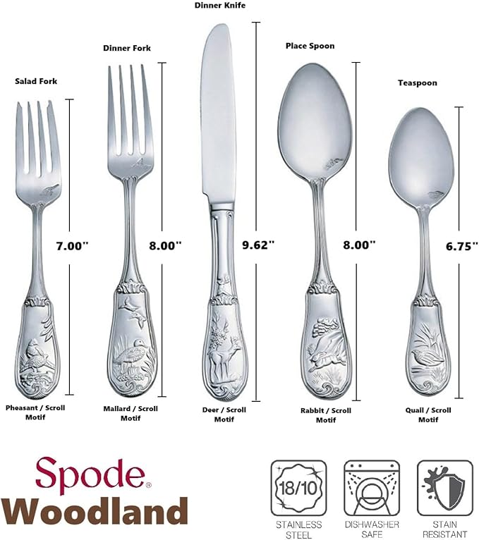 Spode Woodland 18/10 Stainless Steel 5pc. Place Setting (Service for One)