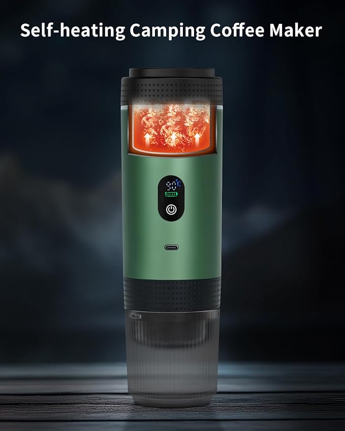 Portable Electric Espresso Machine, Travel Coffee Maker Brewer Compatible with Ground Coffee & NS Capsules (Green with LCD Screen)