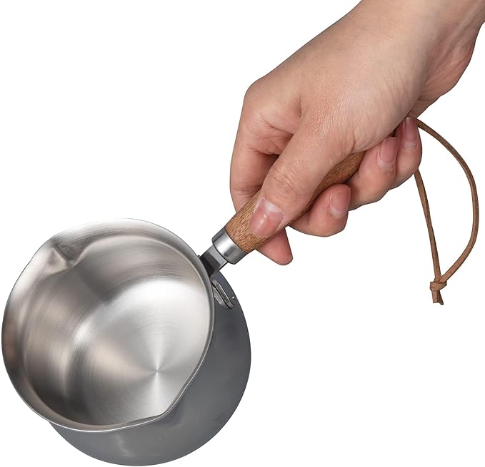 IMEEA Mini Milk Warmer Pot 8.5oz/250ml Butter Warmer SUS304 Tri-Ply Stainless Steel Small Milk Saucepan with Wood Handle