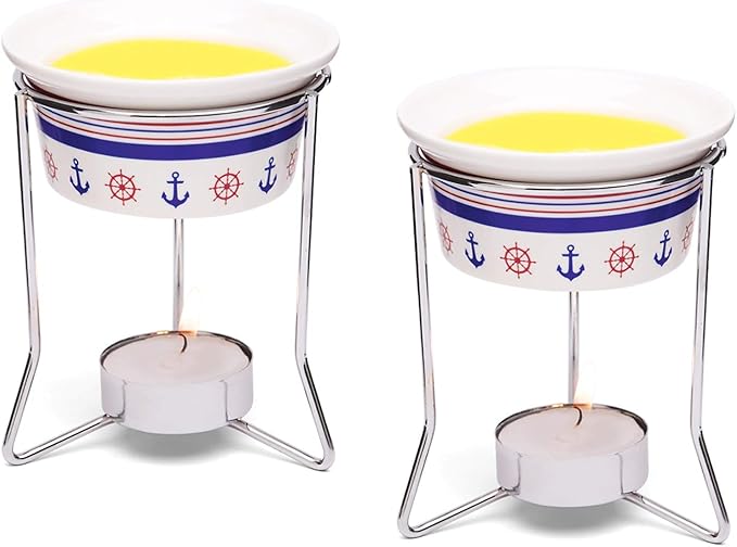 Nantucket Seafood Ceramic Butter Warmers, Nautical Design, Set of 2