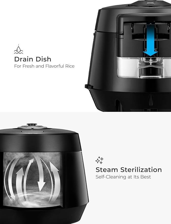 CUCKOO CRP-PK1001S 10-Cup (Uncooked) / 20-Cup (Cooked) Heating Pressure Rice Cooker & Warmer with Nonstick Inner Pot, 13 Menu Options, Fuzzy Logic Tech, Auto Clean (Black)