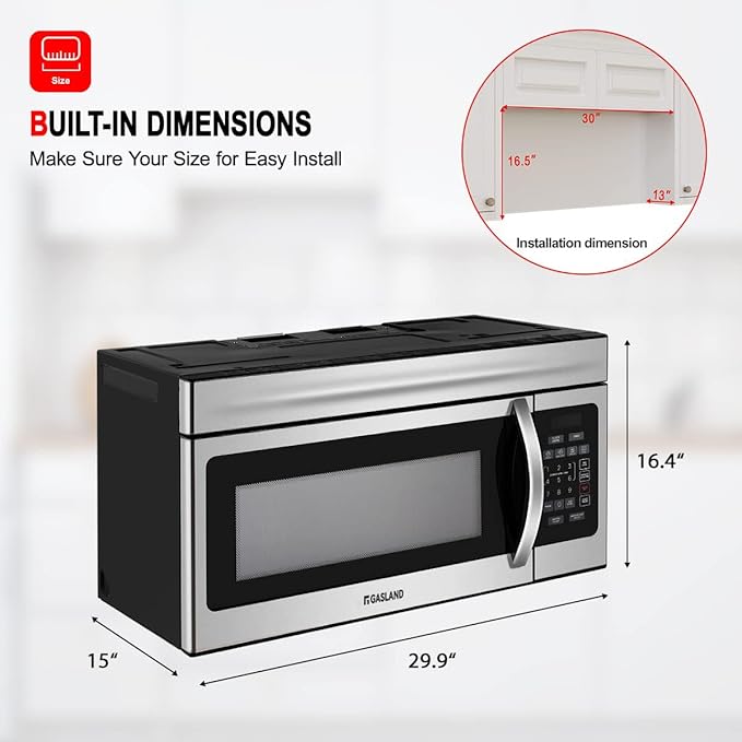 GASLAND 30 Inch Over the Stove Microwave, 1.7 Cu.ft. Over Range Microwave with 10 Power Levels, One Touch Cooking, 300 CFM,1000W, LED, Turntable, Sensor Cook, Above Stove Microwave, Stainless Steel