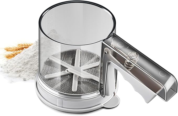 3 Cup Flour Sifter, Sifter for Baking Sifter Handheld Baking Sieve Food-Grade Double-Filter Stainless Steel Flour Sifter Non-Rust Sifter used for Rapid Screening of Flour Apricot Flour Sugar Powder