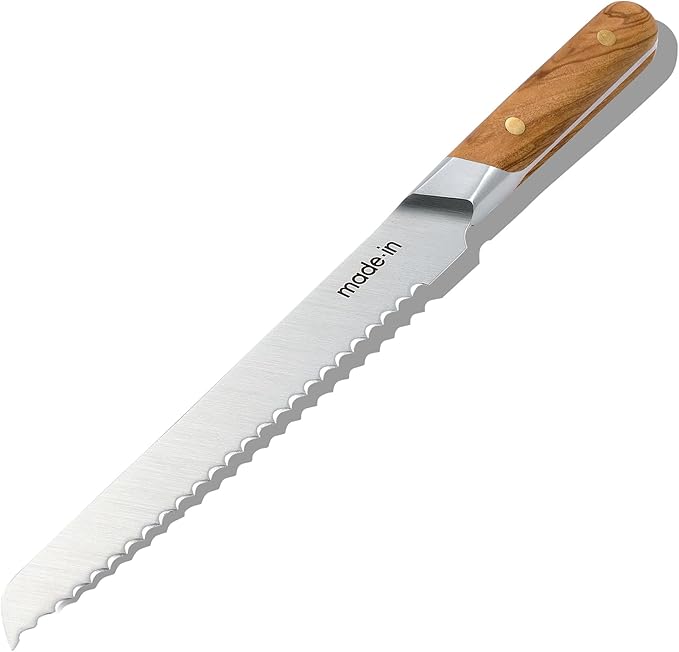 Made In Cookware - 9" Inch Bread Knife - Crafted in France - Full Tang With Olive Wood Handle