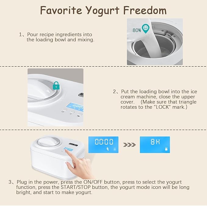 KUMIO Ice Cream Maker with Compressor, No Pre-Freezing, 4 Modes Ice Cream Maker Machine with LCD Display, Timer (1.25 Quart)