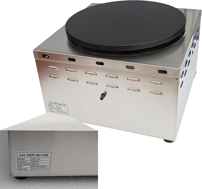 Single LP Gas Crepe Machine 2800Pa Commercial Pancake Maker Nonstick Pan Griddle Machine Table Size 15.75″ for Blintzes Eggs Bacon
