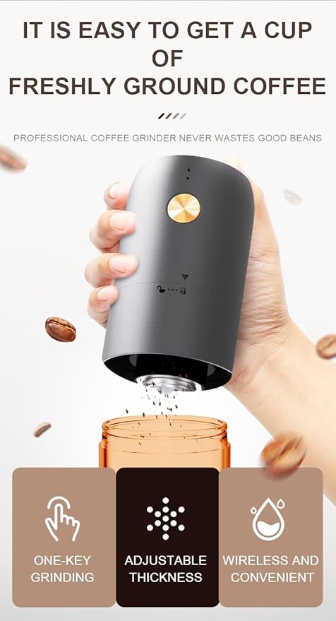 Generic Portable Battery Powered Burr Coffee Grinder with Adjustable settings, 35G Capacity, 1500mAh Rechargeable, Conical Stainless Steel Burr for Espresso, Manual Brew, Travel, Camping