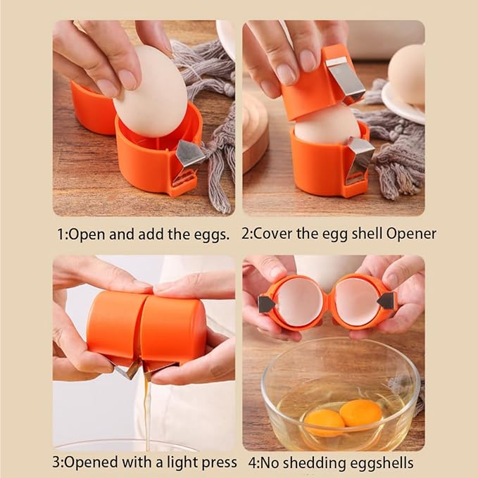4Pcs Egg Shell Opener and Breaker - Multifunctional Cracker, Separator, Peeler, and Cutter Tool for Kitchen (Orange & Yellow)