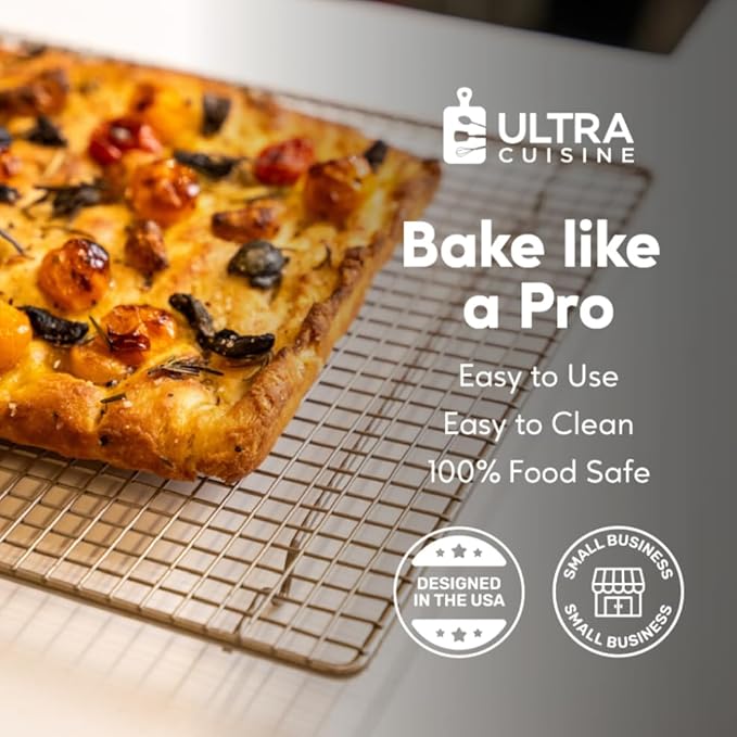Ultra Cuisine Oven-Safe, Dishwasher-Safe 100% Stainless Steel Cooling and Baking Rack Set Heavy Duty Tight-Wire - 11.5 x 16.5-inch - Set of 2 - Half Sheet Pan Cooling Racks