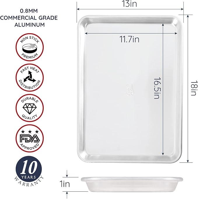 Commercial Quality Baking Sheet Pan Set, 2pcs 17" Baking Trays, 100% Recycled Aluminum, Baking Sheet Cookie Sheets for Baking, 0.8mm Extra Thick Baking Pan, Commercial Grade by Baker's Secret