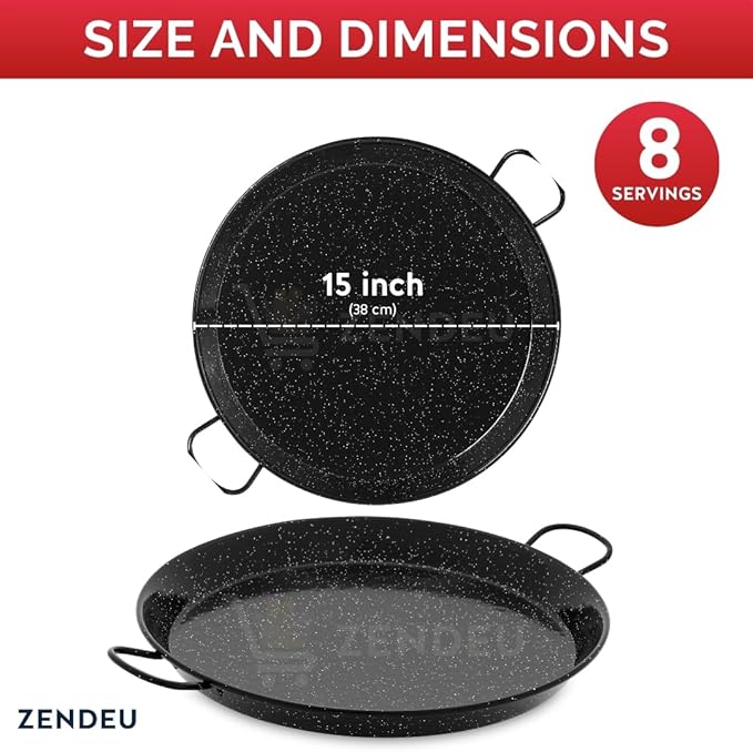 Enameled Paella Pan (Carbon Steel, 15 in - 38 cm (8 Servings))